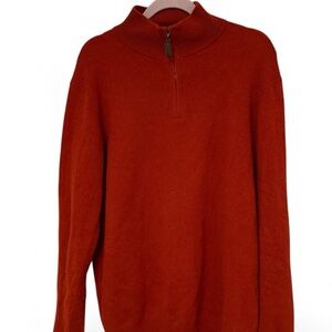 Daniel Hechter Paris Men's Cashmere Rust Zip-Up Sweater w/ Leather Pull - Size L